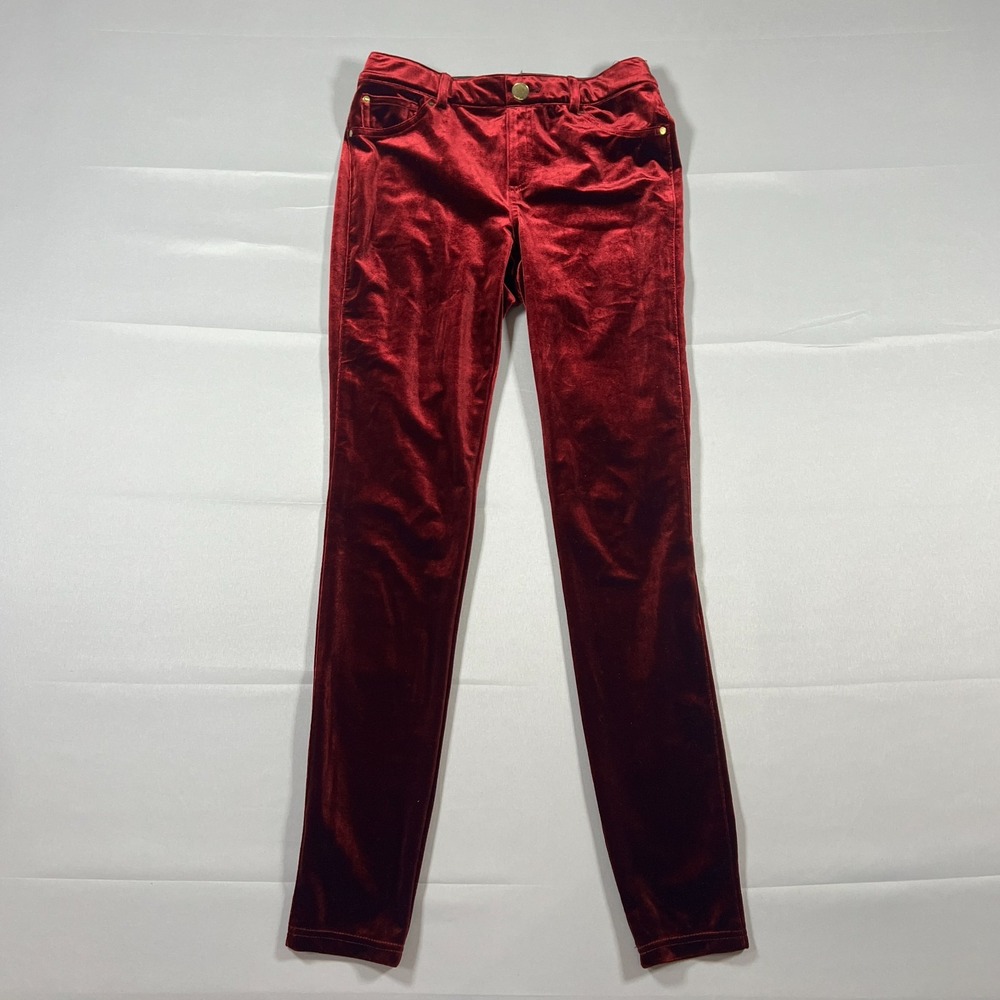 I.N.C. International Concepts Velvet Pants Womens Small Maroon Slim Fit Skinny